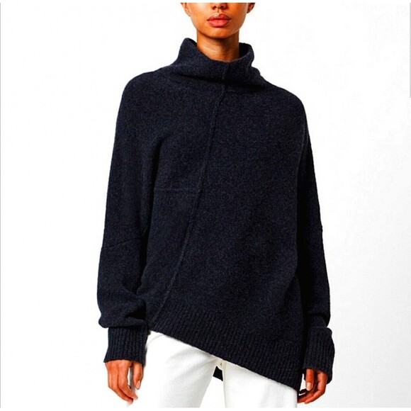 Allsaints Lock Roll Neck Wool Blend Asymmetric Hem Sweater In Black Sz L New - Picture 2 of 9